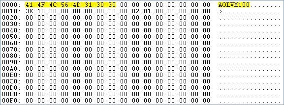 sample AOL PFC Personal Filing Cabinet file hexdump